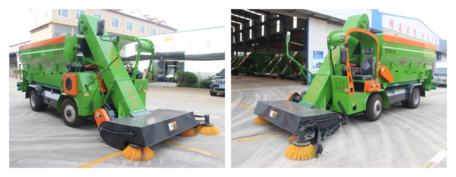 Residue collection machine with spreading Residue collection machine with spreading