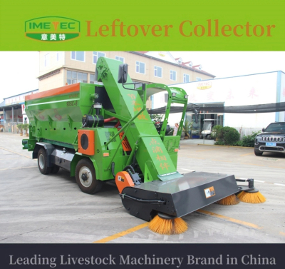 Residue collection machine with spreading